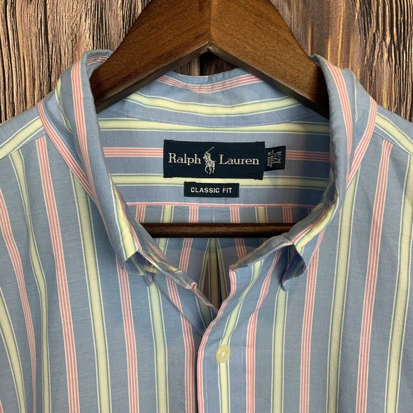 Ralph Lauren Classic Fit Mens Long Sleeve Shirt Multicolor Shirt Size 17.5 34/35 - Picture 6 of 8